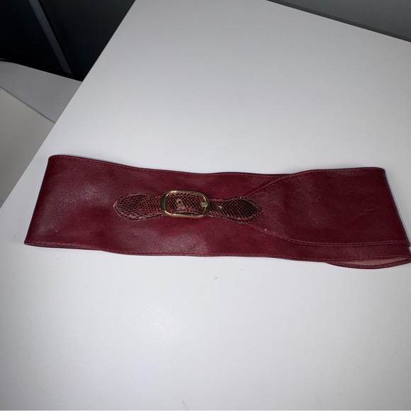 Accessories - Elegant Burgundy Leather Wide Waist Cinch Belt